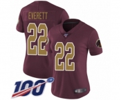 Women's Washington Redskins #22 Deshazor Everett Burgundy Red Gold Number Alternate 80TH Anniversary Vapor Untouchable Limited Player 100th Season Football