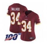Women's Washington Redskins #34 Wendell Smallwood Burgundy Red Team Color Vapor Untouchable Limited Player 100th Season Football Jersey