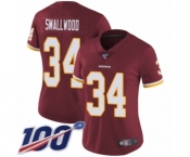 Women's Washington Redskins #34 Wendell Smallwood Burgundy Red Team Color Vapor Untouchable Limited Player 100th Season Football Jersey