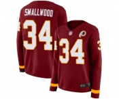 Women's Washington Redskins #34 Wendell Smallwood Limited Burgundy Therma Long Sleeve Football Jersey