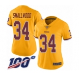 Women's Washington Redskins #34 Wendell Smallwood Limited Gold Rush Vapor Untouchable 100th Season Football Jersey