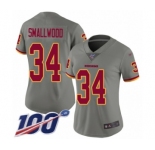 Women's Washington Redskins #34 Wendell Smallwood Limited Gray Inverted Legend 100th Season Football Jersey