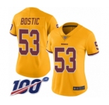 Women's Washington Redskins #53 Jon Bostic Limited Gold Rush Vapor Untouchable 100th Season Football Jersey