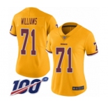 Women's Washington Redskins #71 Trent Williams Limited Gold Rush Vapor Untouchable 100th Season Football Jersey