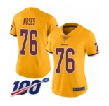 Women's Washington Redskins #76 Morgan Moses Limited Gold Rush Vapor Untouchable 100th Season Football Jersey