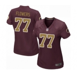 Women's Washington Redskins #77 Ereck Flowers Game Burgundy Red Gold Number Alternate 80TH Anniversary Football Jersey