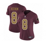 Women's Washington Redskins #8 Case Keenum Burgundy Red Gold Number Alternate 80TH Anniversary Vapor Untouchable Limited Player Football Jersey