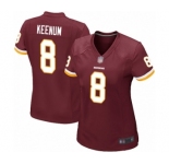 Women's Washington Redskins #8 Case Keenum Game Burgundy Red Team Color Football Jersey