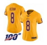 Women's Washington Redskins #8 Case Keenum Limited Gold Rush Vapor Untouchable 100th Season Football Jersey