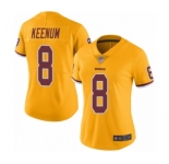 Women's Washington Redskins #8 Case Keenum Limited Gold Rush Vapor Untouchable Football Jersey