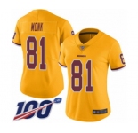Women's Washington Redskins #81 Art Monk Limited Gold Rush Vapor Untouchable 100th Season Football Jersey