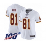 Women's Washington Redskins #81 Art Monk White Vapor Untouchable Limited Player 100th Season Football Jersey