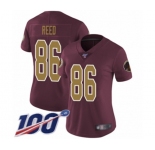 Women's Washington Redskins #86 Jordan Reed Burgundy Red Gold Number Alternate 80TH Anniversary Vapor Untouchable Limited Player 100th Season Football Jers