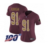 Women's Washington Redskins #91 Ryan Kerrigan Burgundy Red Gold Number Alternate 80TH Anniversary Vapor Untouchable Limited Player 100th Season Football Je