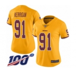 Women's Washington Redskins #91 Ryan Kerrigan Limited Gold Rush Vapor Untouchable 100th Season Football Jersey