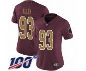 Women's Washington Redskins #93 Jonathan Allen Burgundy Red Gold Number Alternate 80TH Anniversary Vapor Untouchable Limited Player 100th Season Football J