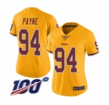 Women's Washington Redskins #94 Da'Ron Payne Limited Gold Rush Vapor Untouchable 100th Season Football Jersey