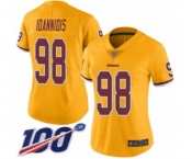 Women's Washington Redskins #98 Matt Ioannidis Limited Gold Rush Vapor Untouchable 100th Season Football Jersey