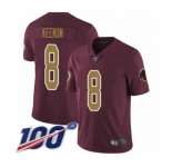 Youth Washington Redskins #8 Case Keenum Burgundy Red Gold Number Alternate 80TH Anniversary Vapor Untouchable Limited Player 100th Season Football Jersey