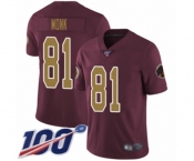 Youth Washington Redskins #81 Art Monk Burgundy Red Gold Number Alternate 80TH Anniversary Vapor Untouchable Limited Player 100th Season Football Jersey