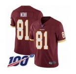 Youth Washington Redskins #81 Art Monk Burgundy Red Team Color Vapor Untouchable Limited Player 100th Season Football Jersey