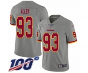 Youth Washington Redskins #93 Jonathan Allen Limited Gray Inverted Legend 100th Season Football Jersey