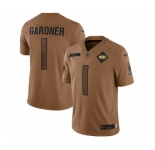 Men's New York Jets #1 Sauce Gardner 2023 Brown Salute To Service Limited Football Stitched Jersey