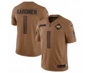 Men's New York Jets #1 Sauce Gardner 2023 Brown Salute To Service Limited Football Stitched Jersey