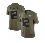 Men's New York Jets #12 Joe Namath 2022 Olive Salute To Service Limited Stitched Jersey