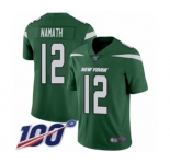 Men's New York Jets #12 Joe Namath Green Team Color Vapor Untouchable Limited Player 100th Season Football Jersey
