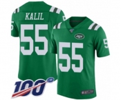 Men's New York Jets #55 Ryan Kalil Limited Green Rush Vapor Untouchable 100th Season Football Jersey