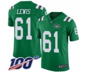 Men's New York Jets #61 Alex Lewis Limited Green Rush Vapor Untouchable 100th Season Football Jersey