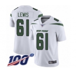 Men's New York Jets #61 Alex Lewis White Vapor Untouchable Limited Player 100th Season Football Jersey