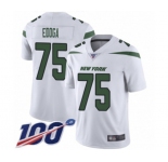 Men's New York Jets #75 Chuma Edoga White Vapor Untouchable Limited Player 100th Season Football Jersey