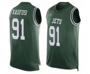 Men's New York Jets #91 Bronson Kaufusi Limited Green Player Name & Number Tank Top Football Jersey
