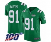 Men's New York Jets #91 Bronson Kaufusi Limited Green Rush Vapor Untouchable 100th Season Football Jersey