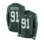 Men's New York Jets #91 Bronson Kaufusi Limited Green Therma Long Sleeve Football Jersey