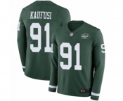 Men's New York Jets #91 Bronson Kaufusi Limited Green Therma Long Sleeve Football Jersey
