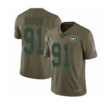 Men's New York Jets #91 Bronson Kaufusi Limited Olive 2017 Salute to Service Football Jersey