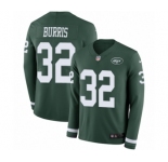 Men's Nike New York Jets #32 Juston Burris Limited Green Therma Long Sleeve NFL Jersey