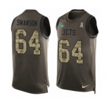 Men's Nike New York Jets #64 Travis Swanson Limited Green Salute to Service Tank Top NFL Jersey