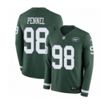 Men's Nike New York Jets #98 Mike Pennel Limited Green Therma Long Sleeve NFL Jersey