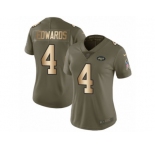Women Nike New York Jets #4 Lac Edwards Limited Olive Gold 2017 Salute to Service NFL Jersey