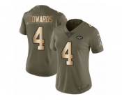 Women Nike New York Jets #4 Lac Edwards Limited Olive Gold 2017 Salute to Service NFL Jersey