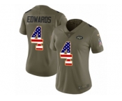 Women Nike New York Jets #4 Lac Edwards Limited Olive USA Flag 2017 Salute to Service NFL Jersey