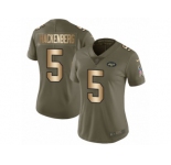 Women Nike New York Jets #5 Christian Hackenberg Limited Olive Gold 2017 Salute to Service NFL Jersey