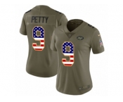 Women Nike New York Jets #9 Bryce Petty Limited Olive USA Flag 2017 Salute to Service NFL Jersey