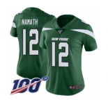 Women's New York Jets #12 Joe Namath Green Team Color Vapor Untouchable Limited Player 100th Season Football Jersey