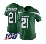 Women's New York Jets #21 LaDainian Tomlinson Green Team Color Vapor Untouchable Limited Player 100th Season Football Jersey
