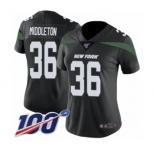 Women's New York Jets #36 Doug Middleton Black Alternate Vapor Untouchable Limited Player 100th Season Football Jersey